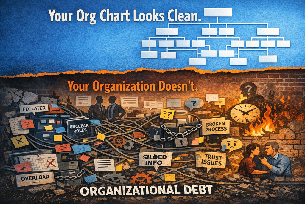 Your Org Chart Looks Clean. Your Organization Doesn't — organizational debt, invisible structures, systemic transformation